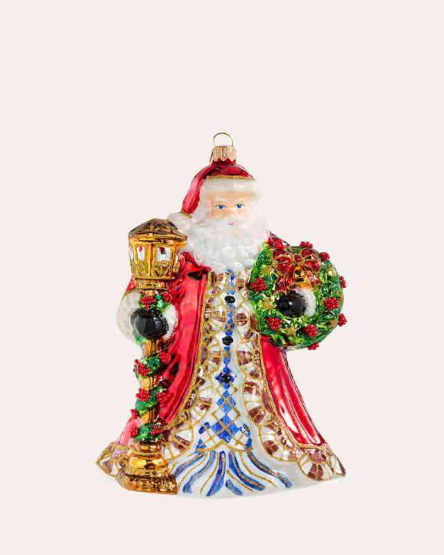Santa with Wreath and Lantern Christmas Ornament